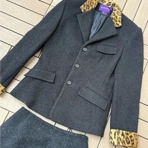 Ralph Lauren Collection Purple Label Schwarz Wolle Blazer Rock Set Leopard Akzent - Bild 1 von 12