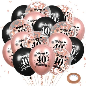 40th Birthday Party Decoration 18Pcs Rose Gold and Black Balloons for Women 12In - Picture 1 of 7