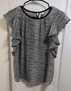 CAMICIA EELLE NERA BIANCA A RIGHE MANICA CORTA A CAMPANA COLLO SCOOP DONNA TAGLIA LARGE - Foto 1 di 6