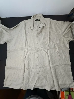 Pronto Uomo Men's 3X 100% Linen Classic Fit Short Sleeve Button Up Shirt Beige - Image 1 of 4