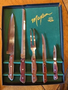 Vintage Set of 5 Wood Handle MAXAM Steel Kitchen Knife Set - Picture 1 of 10