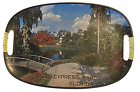"Plateau photo souvenir vintage Cypress Gardens Floride poignées en rotin 18" x 11,75"
