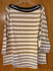 Westbound Woman 100% Cotton 3/4 Sleeve Pullover Size 3X - Tan Stripe - Picture 1 of 3