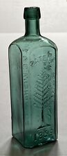 Gorgeous Antique Wisharts Pine Tree Cordial Bottle Dk Blue-Green Color Near Mint