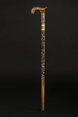 Bastón de madera con flores beige para damas rosa, madera hecho a mano Foto 1 de 4