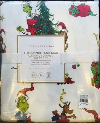 Pottery Barn The Grinch Cotton Flannel Full Sheet Set Christmas Teen Kids  - Image 1 of 4