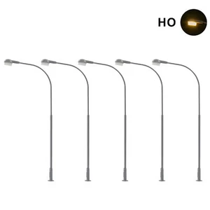 5 pièces modèles réduits de trains échelle HO 1:87 lampadaires métalliques DEL blanches chaudes couverture - Photo 1/6