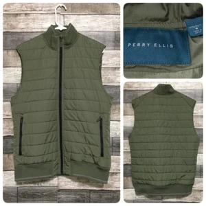 Perry Ellis Puffer Vest Men’s M Green Full Zip Pockets Casual - Picture 1 of 9