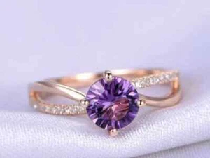 2CT Round Cut Lab-Created Amethyst Wedding Engagement Ring 14K Rose Gold Plated - Picture 1 of 6