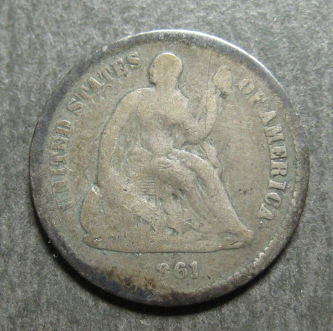 1861  Seated Liberty Half  Dime - * 90% Silver * -  (P3658) Cover
