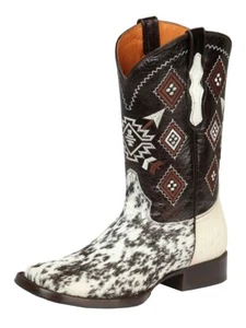 Herren El General Cowboy Western Rodeo Stiefel Haare Rindsleder Eckige Zehe Weiß/Braun - Bild 1 von 1