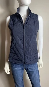 Talbots Navy Zip Front Vest with Navy and White Trim Striped Size P - Picture 1 of 3