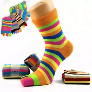 Paquete de 5 calcetines dobles de algodón peinados de cinco dedos respiración informal deportes a rayas - Imagen 1 de 12