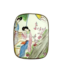 Vintage Chinese Hand-Painted Porcelain & Metal Saddle-Top Trinket Box/Shard Box - Picture 1 of 20