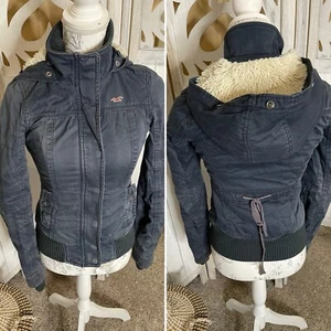 Vintage Hollister Damen Marine Kunstfell Gefüttert Kapuze Jacke Größe Small Y2K - Bild 1 von 9