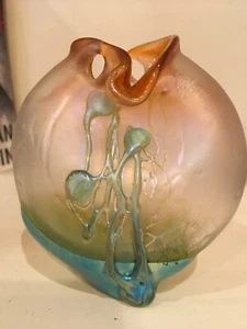 "Jarrón Art Glass Soplado a Mano Loren Chapman Rosa Melocotón Artista Firmado 3.5"" x 4" - Imagen 1 de 9