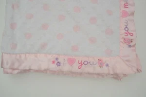 Just Born I Love You You Love Me Infant Blanket White Pink Minky Dot You Love Me - Picture 1 of 4