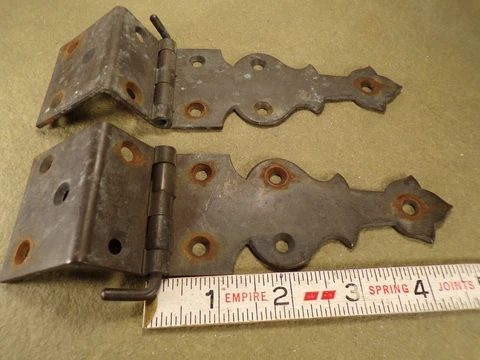2 Antique Vintage Victorian Brass Chest  L- Hinge Hardware Restore Ornate Brass Cover