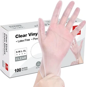 Clear Vinyl Exam Gloves, Latex-Free, Disposable Medical Gloves, Cleaning Gloves, - Picture 1 of 12