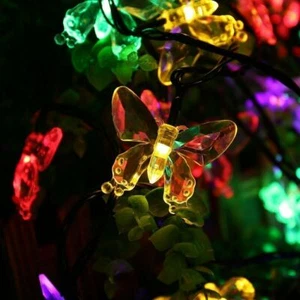 LED Solar Lichterkette Schmetterlinge Bunt Außen Party Garten Beleuchtung Deko - Bild 1 von 6