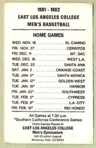 EAST LOS ANGELES College ~ 1981-82 Men's Basketball Pocket Schedule ~ FREE SHIP - Picture 1 of 1