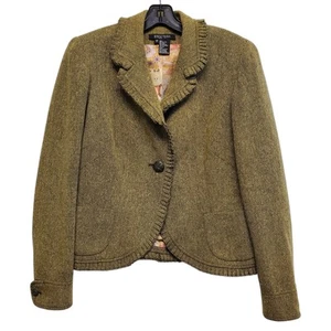 ETCETERA Jacket Women 10 Green Blazer Single Breasted Paisley Lined Ruffle Lapel - Picture 1 of 9