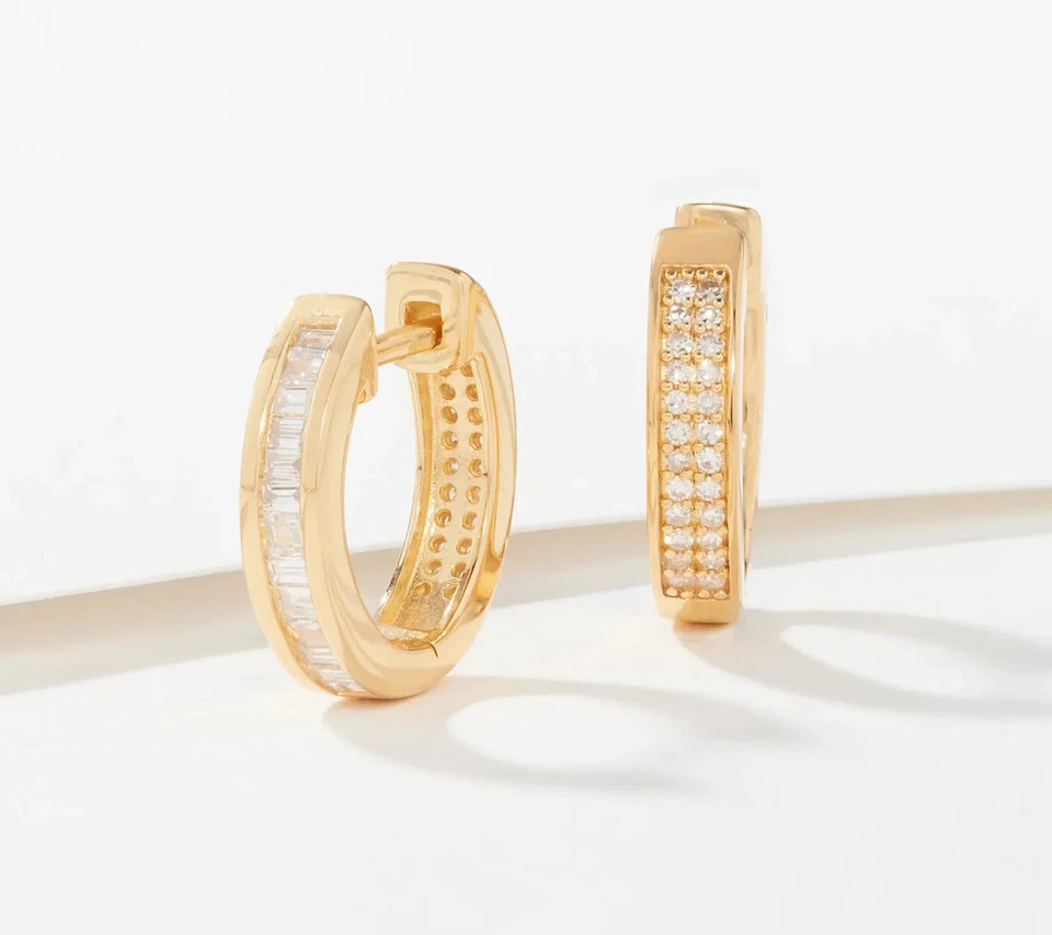 Affinity 14K gold-plated Sterling Silver Diamonds Reversible Hoop Earrings - Image 1 of 1
