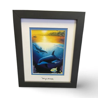 Por Wyland Moldura Personalizada "Tesouros Submarinos" Folha de Prata Estampada Golfinho Pôr do Sol - Imagem 1 de 2