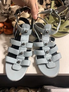BALENCIAGA WEDGE SANDALS 40.5 Light Blue Studded MID HEEL GLADIATOR - Picture 1 of 22
