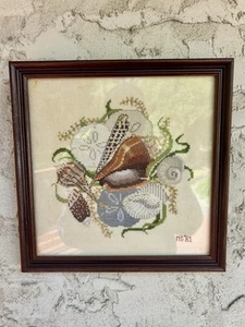 Framed Completed Sea Shell Cross Stitch Embroidery - Picture 1 of 4