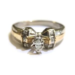 10k white yellow gold .15ct illusion head marquise diamond engagement ring 4.2g - Imagen 1 de 9