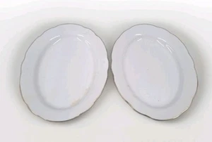 Vintage Oval Serving Platters x2 – Gold Trim Scalloped Edge – Made in China - Picture 1 of 3