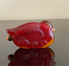 Vintage Chinese Peking Glass Carved Bird Shaped Snuff Bottle