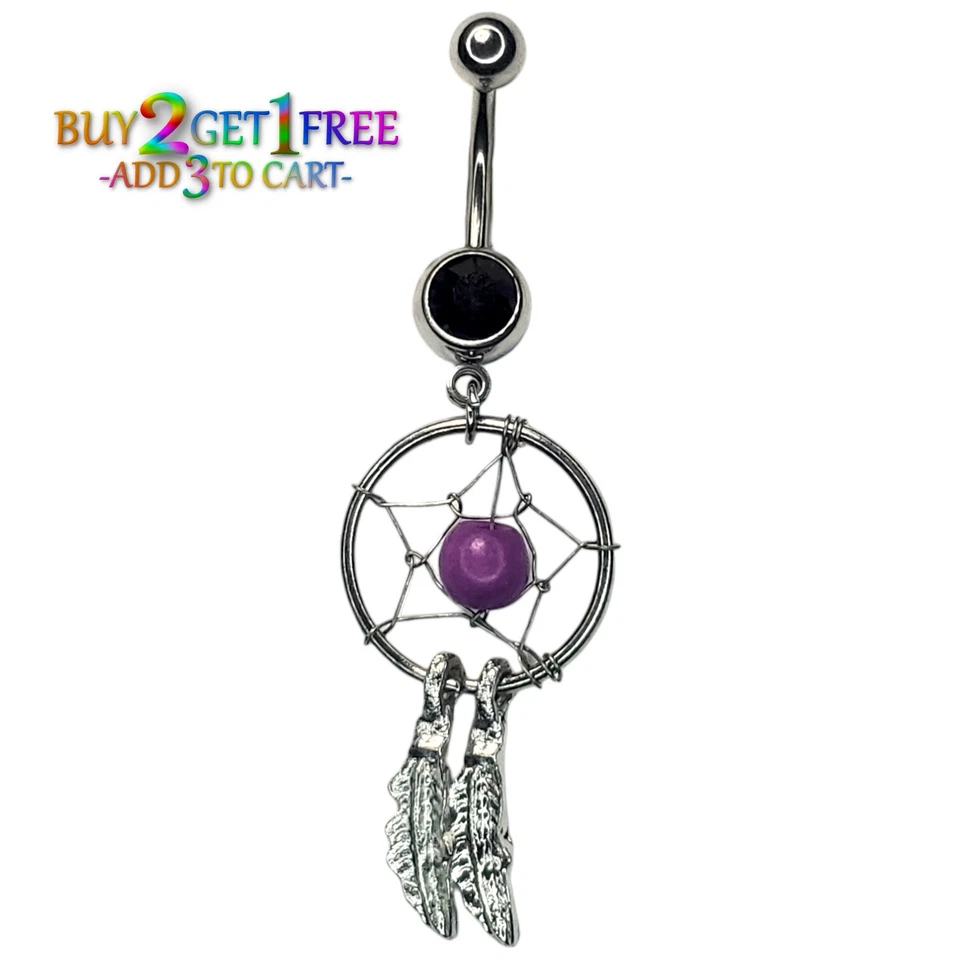 14G DREAMCATCHER  STONE BELLY NAVEL RING CZ Jewelry Barbell Piercing 9053 3 - Image 1 of 1