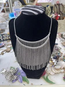 BCBG Kristall silberfarben Fransen Kragen Halskette Statement atemberaubend funkelnd 78 $ - Bild 1 von 12