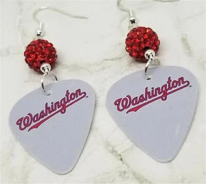 MLB Washington Nationals Guitar Pick Earrings with Red Pave Beads - Picture 1 of 2
