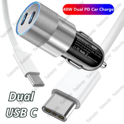 For Android Samsung 40W Dual Type C Car Charger Adapter 60W PD USB C To C Cable - Image 1 of 4