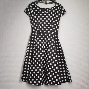 Ayli Dress Women Small Black Polka Dot Retro 1950s Fit & Flare Cap Sleeve Casual - Picture 1 of 15