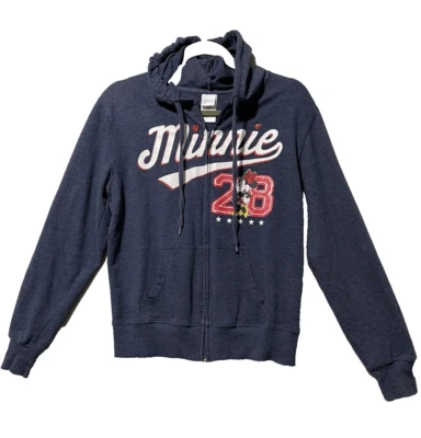 Disney Minnie Mouse Jacket Women's Medium Blue Hoodie Full Zip Glitter Cozy - Image 1 of 4