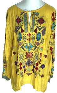 Johnny Was Biya Kunst Ziggy bestickt Goldenroad Bauern Krawatte Tunika Bluse XL - Bild 1 von 4