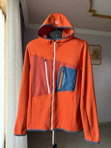 ORTOVOX MERINO INSIDE FLEECE ORANGE HOODED JACKET WOOL FULL ZIP MENS SIZE XL TOP - Picture 1 of 17