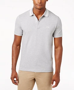 LACOSTE Men's Striped Collar Cotton Polo Shirt Silver Chine White - Picture 1 of 1