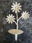 VTG Cast Iron Candle Sconce Heavy Painted White Floral Daisies Triple Flower