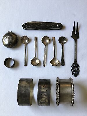 Vintage Antique Sterling Silver Scrap Lot Pocket Knife Spoons Fork Ring 132 Gams • 81.43$