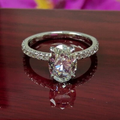 1.70 Ct Oval Cut Lab Created Diamond Engagement Ring 14K White Gold Size 6 - Image 1 of 4