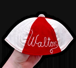Vintage 1940s 1950s Felt Beanie Cap Hat Childrens Toddler Red White Walton Name - Picture 1 of 9