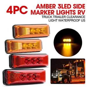 4PC Amber 3LED Side Marker Lights RV Truck Trailer Clearance Light Waterproof. - Picture 1 of 29