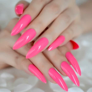 Pink Press On Nails Extra Long Sharp Stiletto False Tips Artificial Fake Nails - Picture 1 of 4