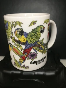 Galveston Island Texas Coffee Mug, Toucan and Macaw Parrots, Souvenir Cup - Picture 1 of 6