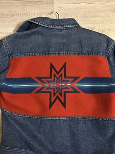 Vintage Pendleton Western Wear Wool Lined Aztec Denim Jacket Men’s L - Picture 1 of 6